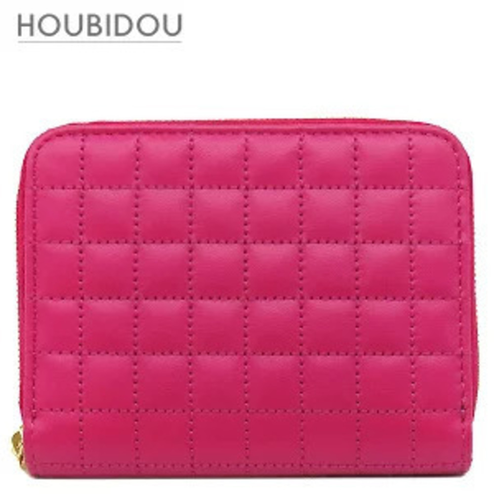 Celine Card Case Wallet Quilted Coin Purse Leather Pink Fragment
